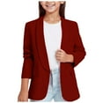 thumbnail image 1 of Girls Blazer Jackets Long Sleeve Lapel Solid Color Stylish Elegant Casual Outerwear for Kids Girls Size 7-8Y, 1 of 9