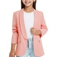 thumbnail image 1 of Girls Blazer Long Sleeve Shawl Collar Formal Blazers Suit Jacket Open Front Inner Pocket for Kids Fahsion Girls Blazer For 3-14 Years Girls Long Sleeve Turndown Neck Formal Jacket Pocket Top For Kids, 1 of 8