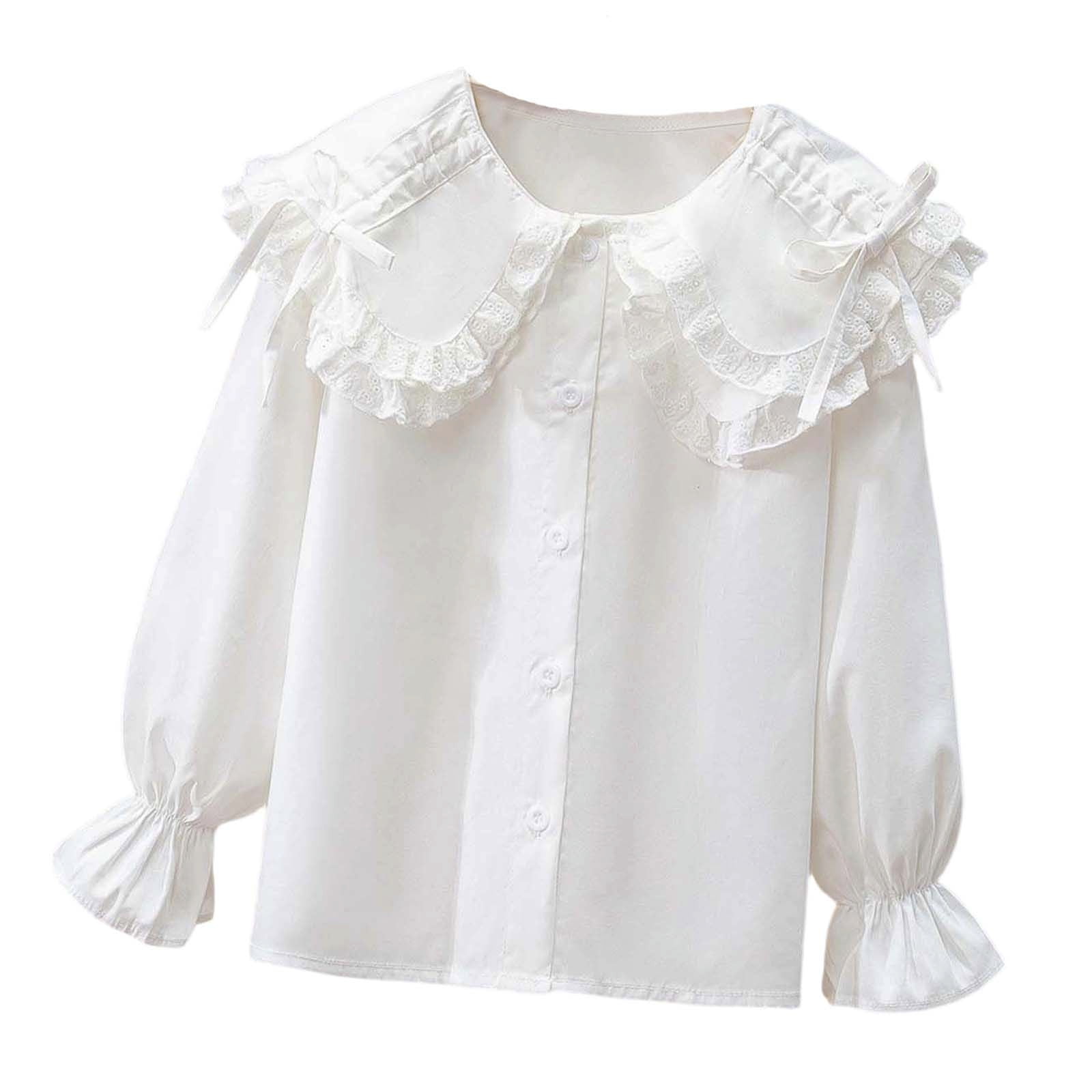 Girls Blouse Shirts Spring Fall Long Sleeve Button-Down Top Ruffle ...