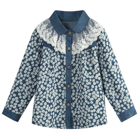 Girls' Blouse with Polka Dots and Lace Collar RH0927