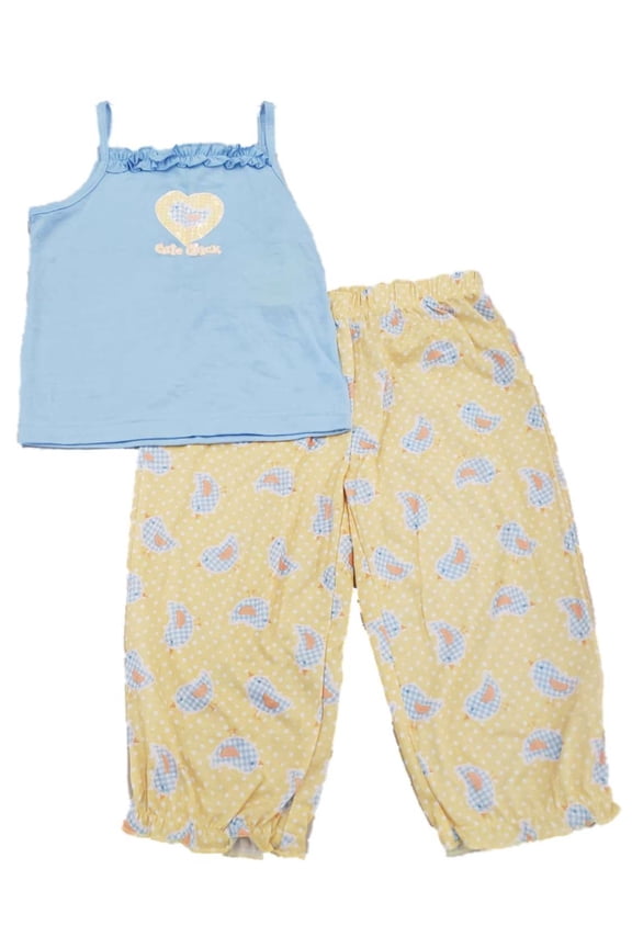 Girls Blue Cute Chick Pajamas Ruffled Tank Top & Yellow Pants 2 Pc Sleep Set S