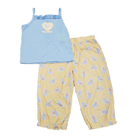 Girls Blue Cute Chick Pajamas Ruffled Tank Top & Yellow Pants 2 Pc Sleep Set XS