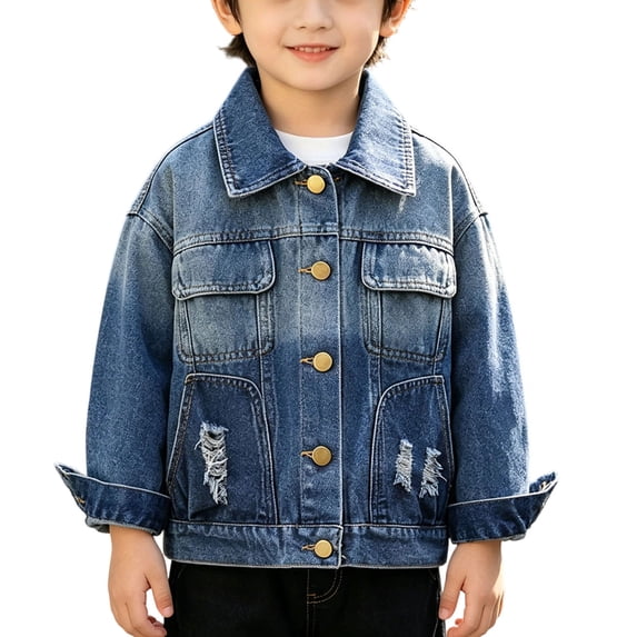 Girls Blue Denim Jacket Distressed Oversized Trucker Jean Jacket for Kids 2-12 Years,Size 2 T