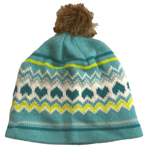 Girls Blue Nordic Heart Print Beanie Stocking Cap Hat