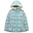 thumbnail image 1 of Girls Blue Pink Print Fake Faux Fur Hood Padding Jacket 6/7, 1 of 2