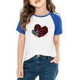 thumbnail image 1 of Girls Blue Raglan Tee - Plaid Heart Graphic, Soft Polyester Spandex Casual Top for 4-14 Years Old Girls,Size 5 T, 1 of 8
