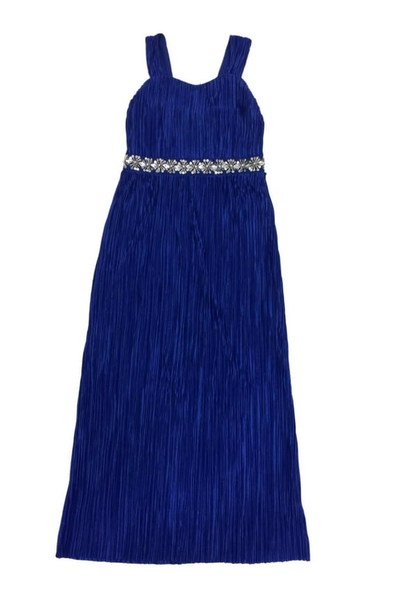 Girls Blue Sequin Star Embellished Waist Formal Party Flower Girl Dress