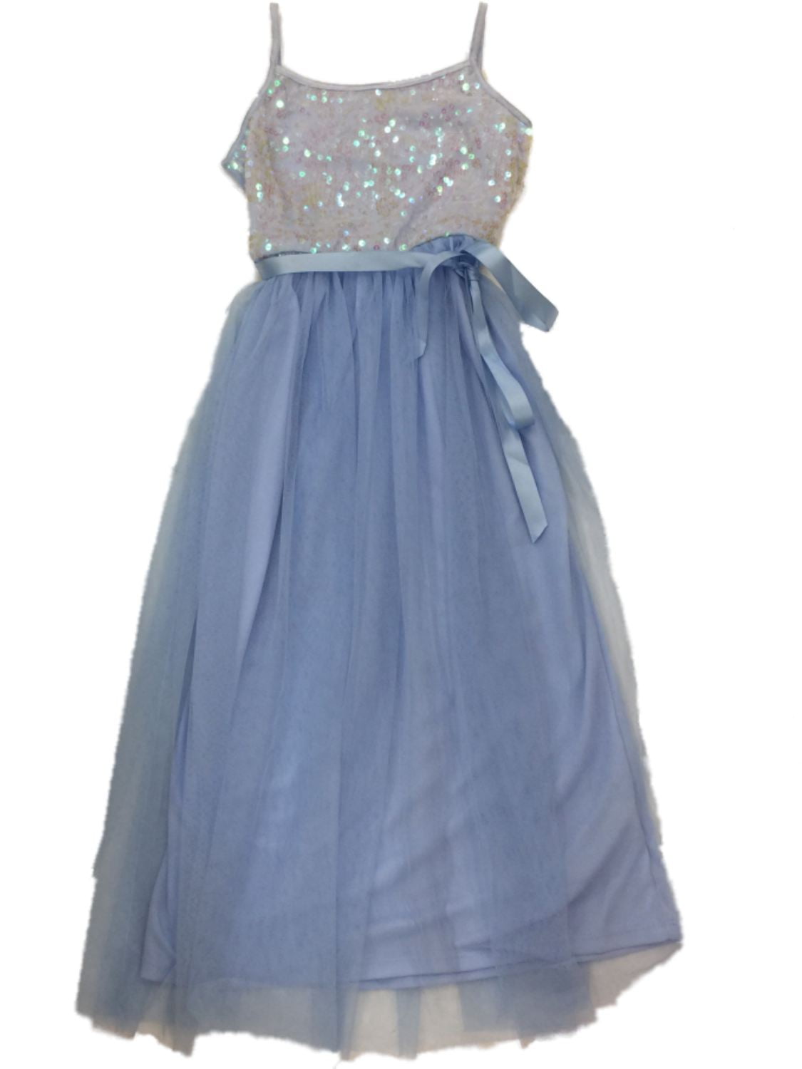 Girls Blue Sequin Tulle Spaghetti Strap Tank Holiday Party Flower Girl Dress  - Walmart.com