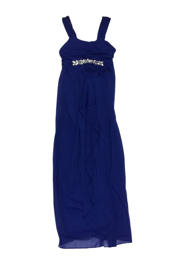 Girls Blue Sheer Tulle Jewel Embellished Waist Formal Party Flower Girl Dress