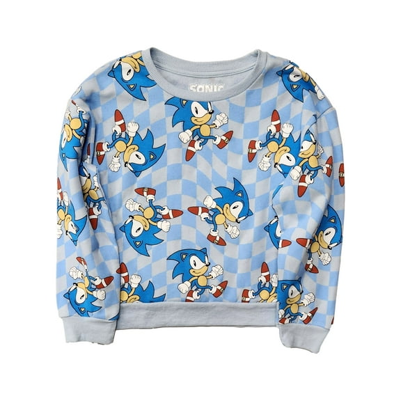 Girls Blue Sonic The Hedgehog Checker Print Sweatshirt Sweat Shirt M 10-12