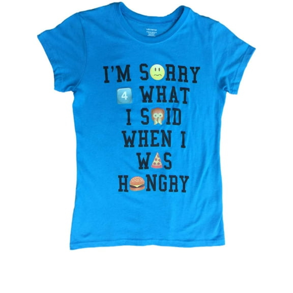 Girls Blue Sorry 4 What I Said When I Was Hungry Tee Shirt Emoji T-Shirt XS