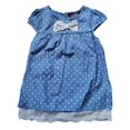 thumbnail image 1 of Girls Blue & White Polka Dot Lace Bow Trimmed Cap Sleeve Dress 6X, 1 of 1