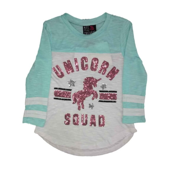 Girls Blue & White Sequin Unicorn Squad Shirt XXS (4-5)
