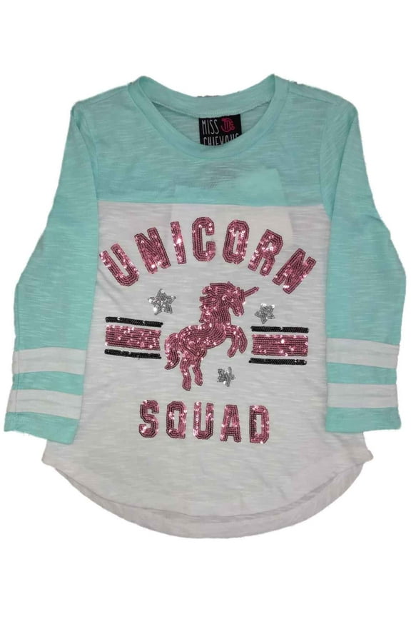 Girls Blue & White Sequin Unicorn Squad Shirt XXS (4-5)