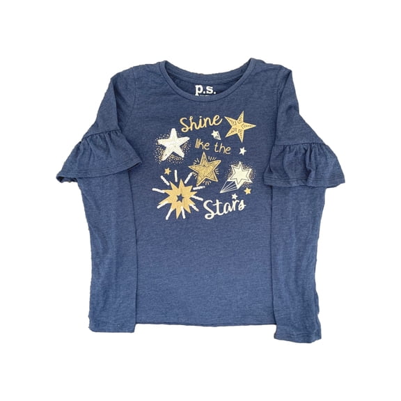 Girls Blue aeropostale Ruffle Sleeve Gold Shine Like The Stars Long Sleeve Top16