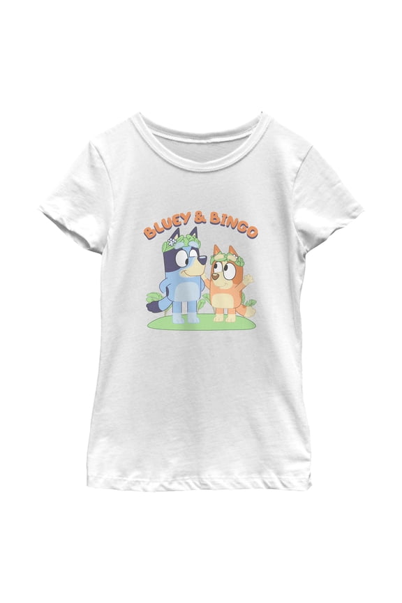 Girls Bluey Floral Duo Bingo and Sister T Shirt