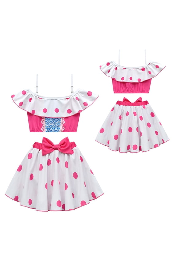 Girls Bo Peep Two-Piece Swimsuit Off Shoulder Bathing Suit Tankini Swimwear