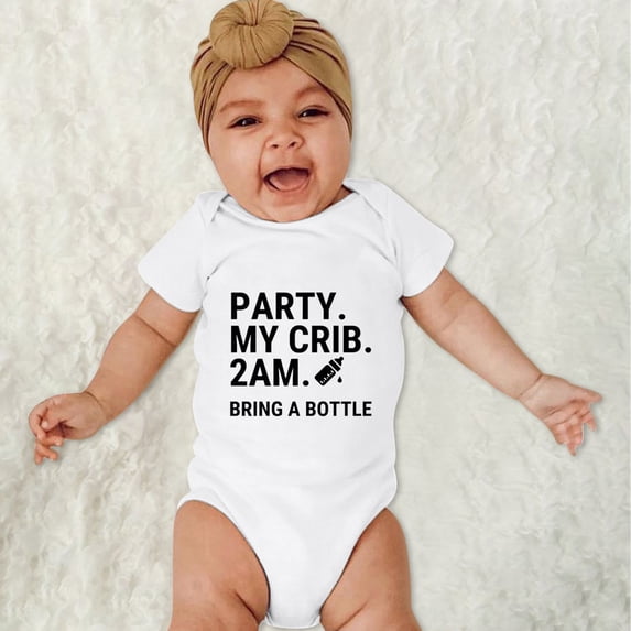 Girls Bodysuits Short Sleeve Letter Print Romper Baby Clothes, 12-18 Months, White