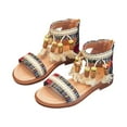 thumbnail image 1 of Girls Bohemian Open Toe Sandals with Tassel Beaded Vintage Soft Sole Zipper Beach Shoes High Top Flats, 1 of 6
