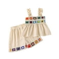 thumbnail image 1 of Girls Boho 2 Piece Outfit Size 6 Floral Crochet Ruffled Sleeveless Tank Tops Shorts Set Summer Clothes Beige, 7 Y, 1 of 7