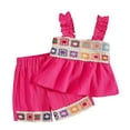 thumbnail image 1 of Girls Boho 2 Piece Outfit Size 6 Floral Crochet Ruffled Sleeveless Tank Tops Shorts Set Summer Clothes Hot Pink, 5 Y, 1 of 7