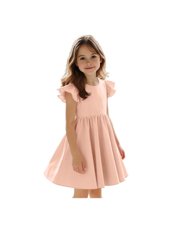 Girls Boho Flutter Sleeve Mini Dress Bow Knot Backless Tiered Swing A-Line Cute Summer Dresses
