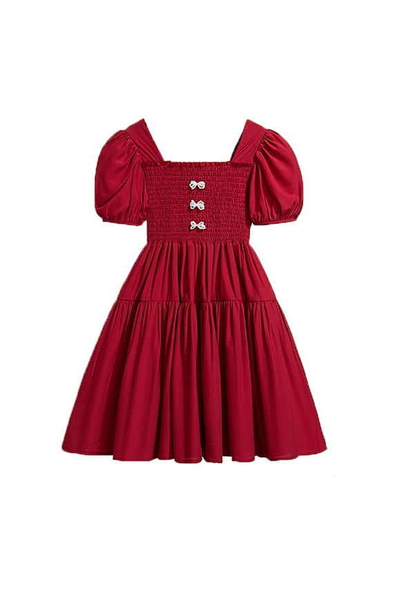 Girls Boho Flutter Sleeve Tiered A-Line Summer Dress with Pockets ā French Square Neck, Soft Breathable Comfortable Party Outfit for Tween & Little Girls