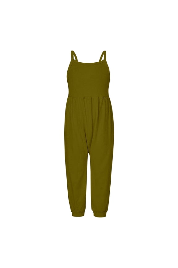 Girls Bold Leopard Print Jumpsuit Summer Sleeveless Cami Strappy Open Back Romper Pants with Pockets Army Green