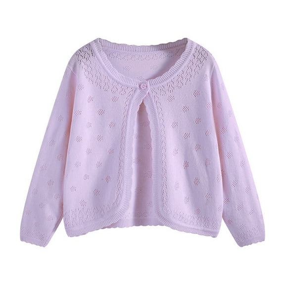 Girls Bolero Cardigan Children Long Sleeve Knitted One Button Shrug for Kids Wedding Party Purple 9-10 Years