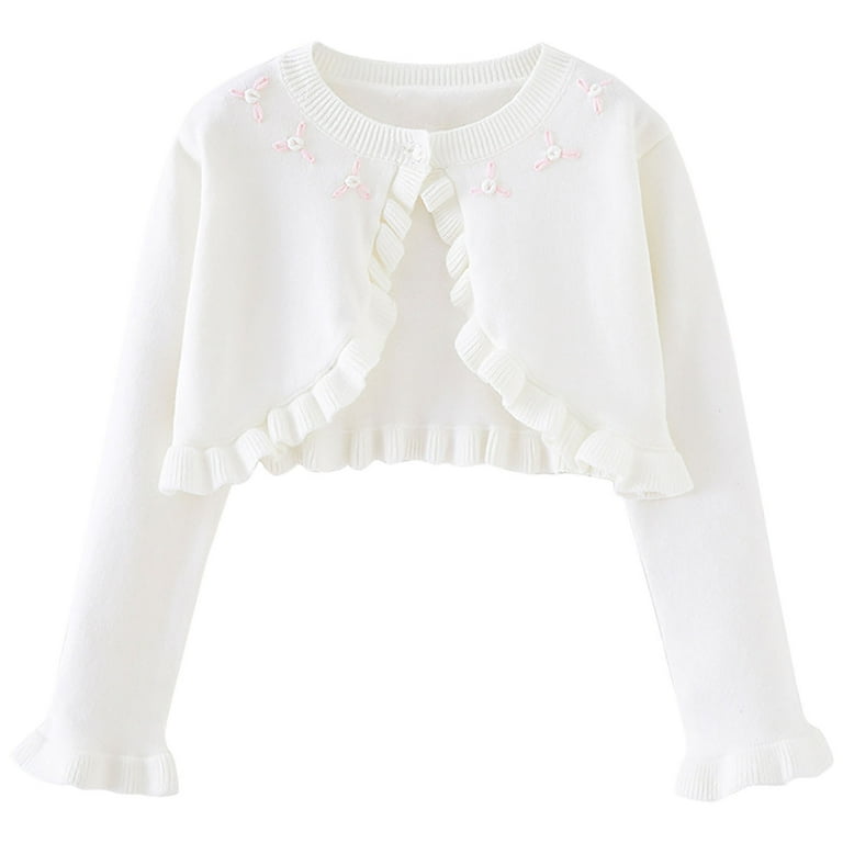 Girls Bolero Cardigan One-button Ruffle Open Front Cotton Knit