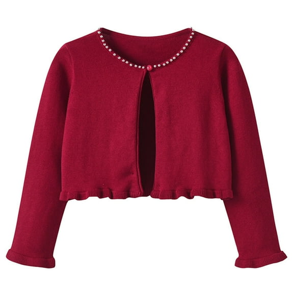 Girls Bolero Shrug Cardigan Sweaters with Bows Long Sleeve One-button Knit Cardigans Soft Dress Cover Ups (4 Years, Red 03)
