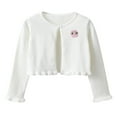 thumbnail image 1 of Girls Bolero Shrug Cardigan Sweaters with Bows Long Sleeve One-button Knit Cardigans Soft Dress Cover Ups (9 Years, White 01), 1 of 6