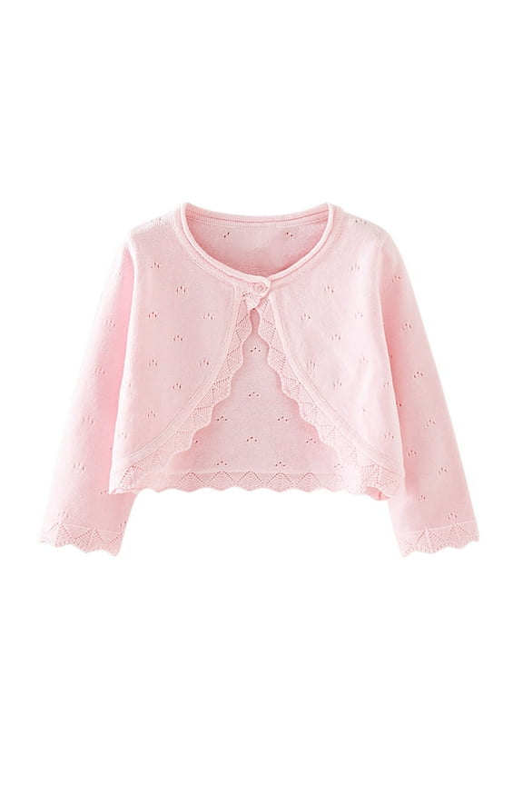Girls Bolero Shrugs for Dress Cover Up Long Sleeve Crop Knit Cardigan Button Fall Lightweight Toddler Jacket Coat, Pink, 3 Years