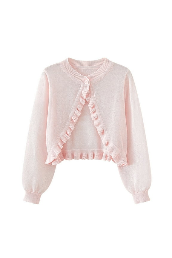 Girls Boleros Cardigan Sweater, Toddler Kids Long Sleeve Button Knit Shrugs Cropped Dress Cover up Jacket Cute Ruffle Tops 90(S)