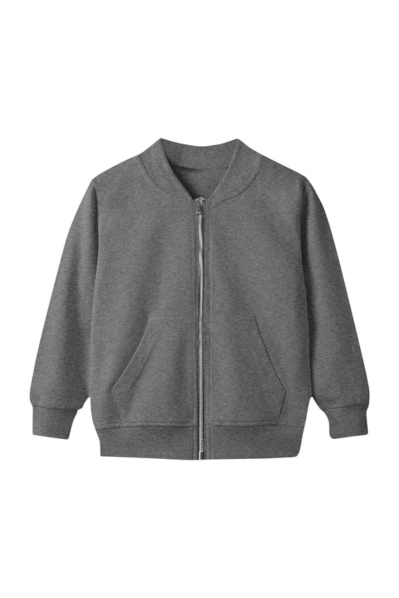 Girls' Bomber Jackets with Pockets Comfy Full Zip Up Sweater Cardigans Solid Color Casual Coat Outwear 5-15 Years (15 Years, Dark Gray)