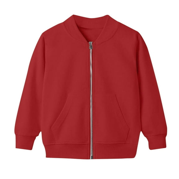 Girls' Bomber Jackets with Pockets Comfy Full Zip Up Sweater Cardigans Solid Color Casual Coat Outwear 5-15 Years (9 Years, Red)
