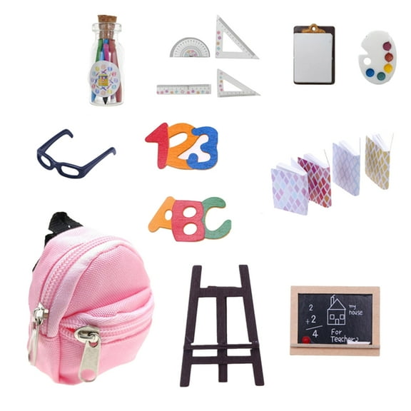 Girls Books Backpack Pretend Play Kid Playset School Supplies 1:12 Scale