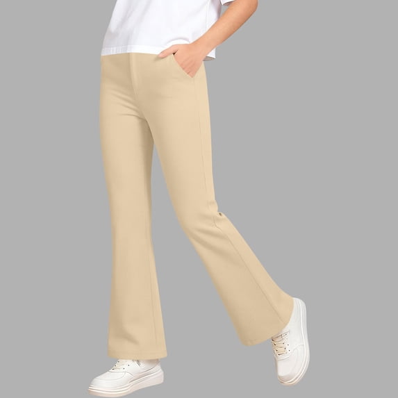 Girls' Bootcut Dress Pants Stretchy Flare School Uniform Slacks with Pockets Casual Flat Front Trousers for Kids Dance Active Play Comfortable Fit Everyday Wear