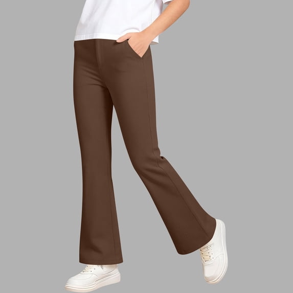 Girls' Bootcut Dress Pants Stretchy Flare School Uniform Slacks with Pockets Casual Flat Front Trousers for Kids Dance Active Play Comfortable Fit Everyday Wear