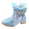 thumbnail image 1 of Girls' Shoes Waterproof Booties, Low Heel Round Toe Blue, 13, 1 of 6