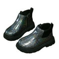thumbnail image 1 of Girls Boots,Ankle Boots Soft Sole Non Glitter Lace Up Leather Booties for Toddler Kids Winter Fashion Footwear,Toddler Boots,Z02 Black,6-7 Years, 1 of 8