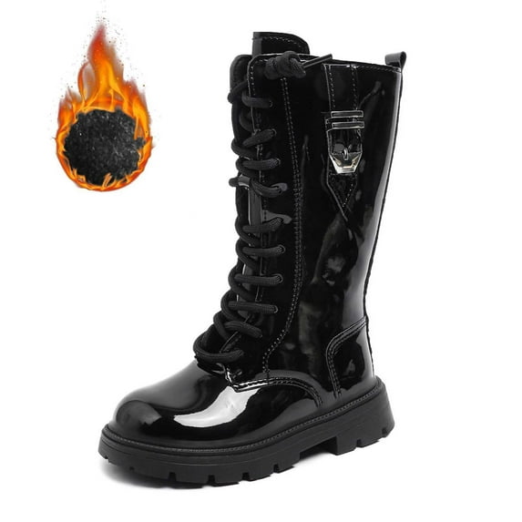 Girls Boots,Autumn Girls Casual Boots Flat Thick Sole Non Durable PU Leather Comfortable Walking Footwear for Kids,Toddler Boots,Black,6-7 Years