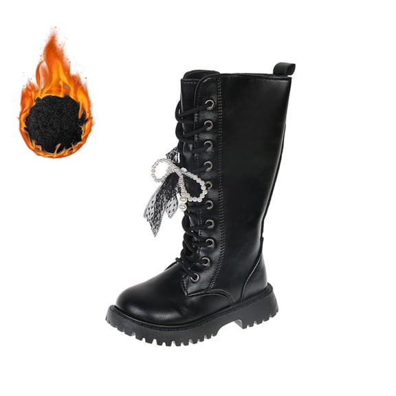 Girls Boots,Autumn Girls Casual Boots Flat Thick Sole Non Durable PU Upper Comfortable Footwear for Kids,Toddler Boots,Black,11-12 Years