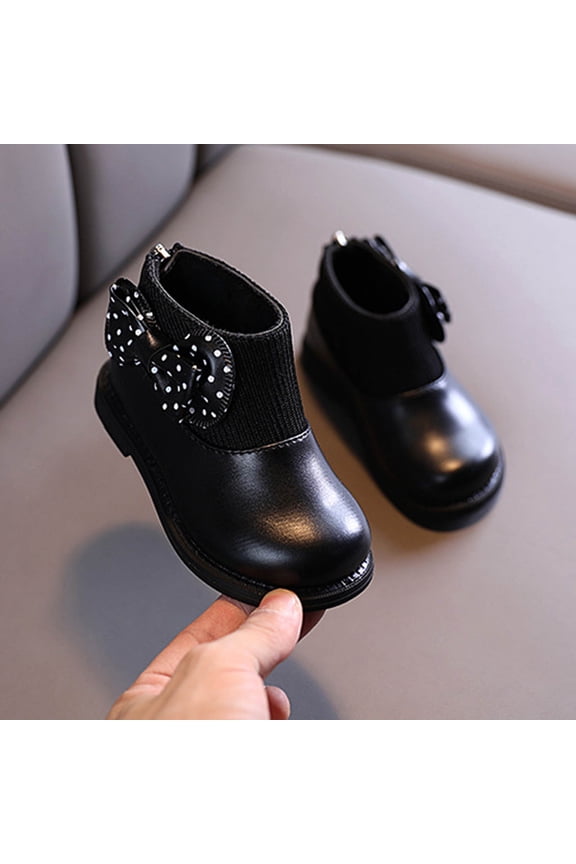 Girls Boots Autumn and Winter Fashion Trendy Casual Cute Comfortable Lightweight Thick Boots Round Toe Flat Sole Thick Sole Non Slip Back Zipper Polka Baby Winter Boots