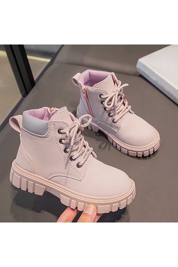 Girls Boots,Boots Autumn Winter Stylish Leather Work for Children Casual Ankle Booties for Everyday,Knee High Black Boots,02 Pink,5-5.5 Years