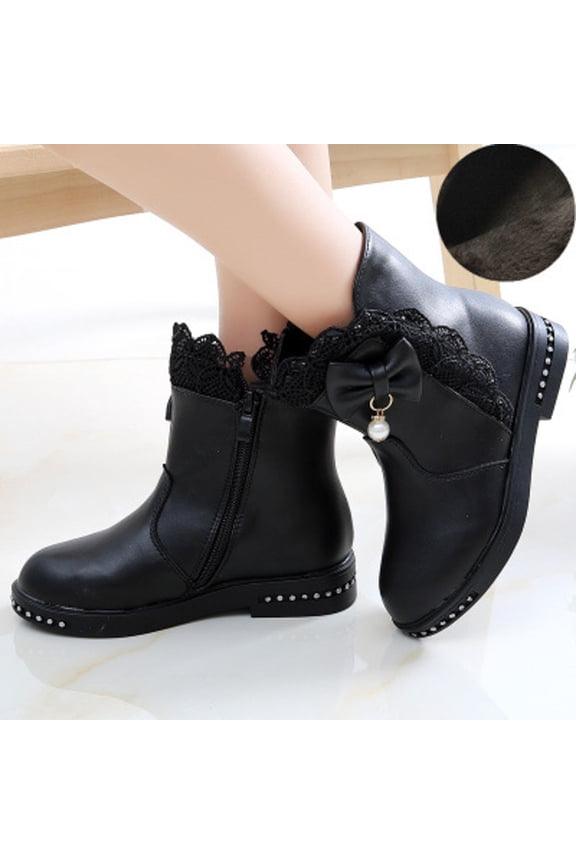 Girls Boots,Boots Children Fashionable Flat Comfortable Soft Sole Leather for Everyday Wear,Toddler Boots,Z04 Black,9.5-10 Years