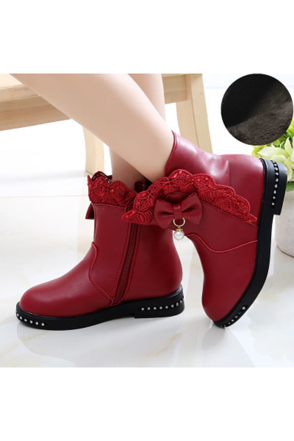 Girls Boots,Boots Children Fashionable Flat Comfortable Soft Sole Leather for Everyday Wear,Toddler Boots,Z04 Red,11.5-12 Years