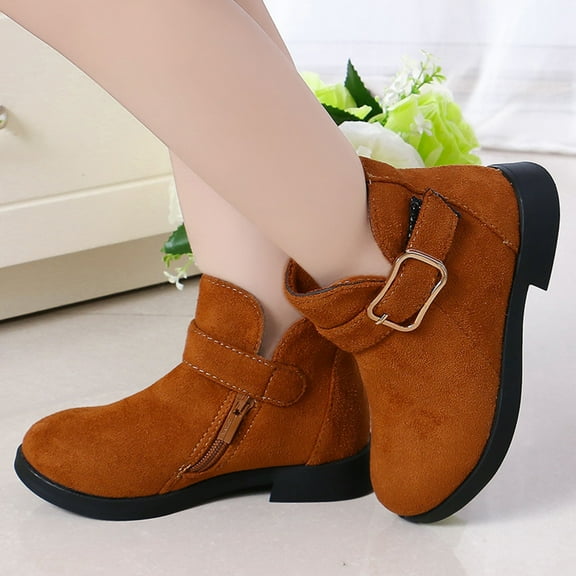 Girls Boots,Boots Girls Fashion Solid Color Short Non Breathable Women Style for Kids,Toddler Boots,Z01 Brown,9-9.5 Years