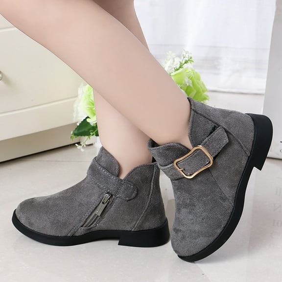 Girls Boots,Boots Girls Fashion Solid Color Short Non Breathable Women Style for Kids,Toddler Boots,Z01 Grey,9.5-10 Years