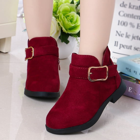 Girls Boots,Boots Girls Fashion Solid Color Short Non Breathable Women Style for Kids,Toddler Boots,Z01 Red,11-11.5 Years